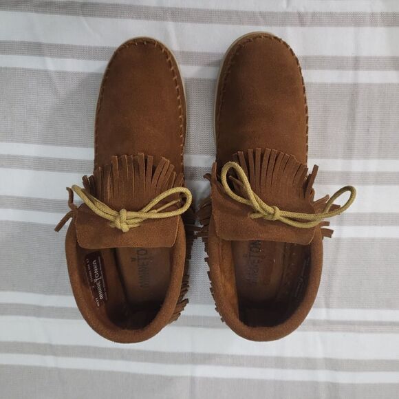 Minnetonka Venice Suede Leather Boho Fringe Bootie Hard SoleBrown Women’s 7 - Picture 3 of 11